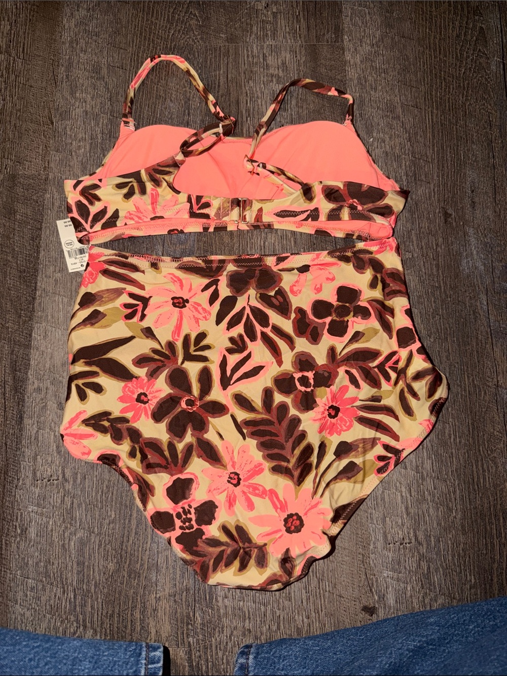 aerie Floral High-Waist Bikini Set - Pink, Brown & Cream - Picture 5 of 5